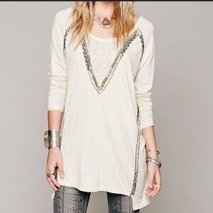 Free people Crossroads long tunic Small Off White Beaded Rare